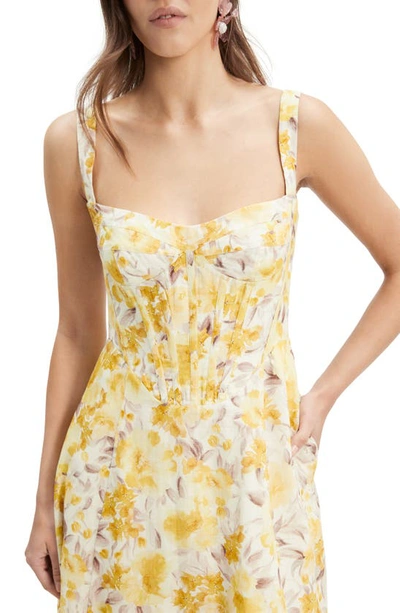 Shop Bardot Lilah Corset Midi Dress In Yellow Floral