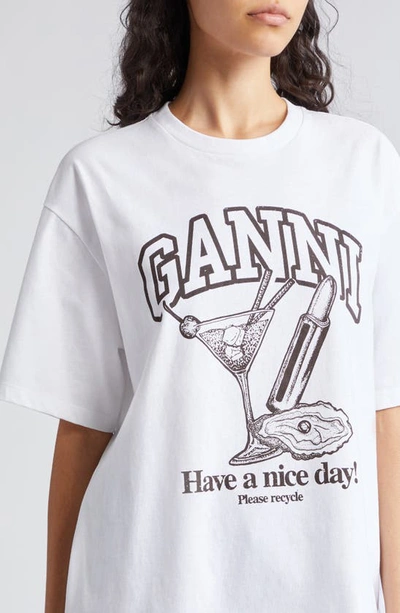 Shop Ganni Future Cocktail Cotton Graphic T-shirt In Bright White