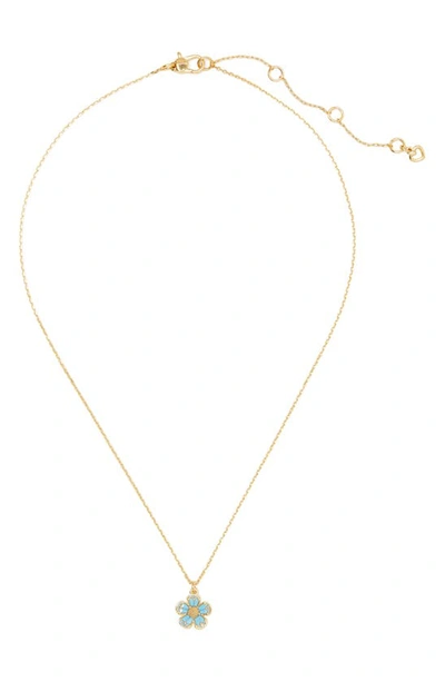 Shop Kate Spade Fleurette Cubic Zirconia Pendant Necklace In Aqua