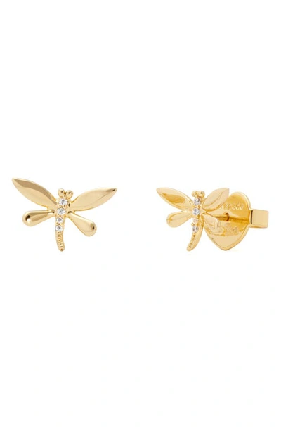 Shop Kate Spade Delicate Dragonfly Cubic Zirconia Stud Earrings In Clear/ Gold