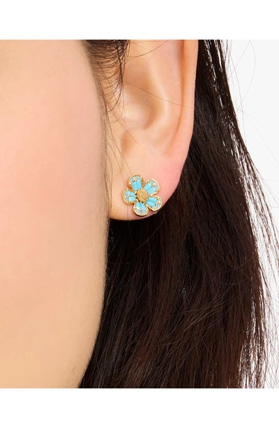 Shop Kate Spade Fleurette Cubic Zirconia Stud Earrings In Aqua