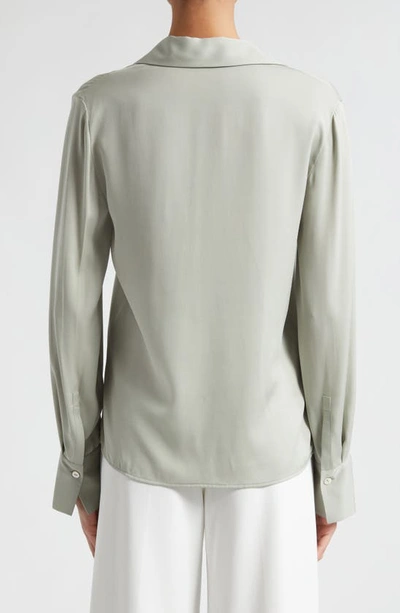 Shop Vince Silk Blend Polo Shirt In Silver Sage