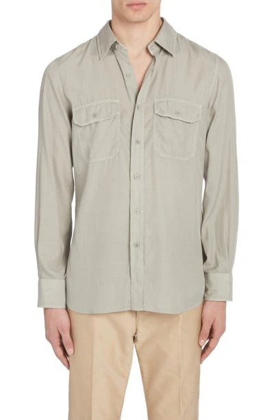 Shop Tom Ford Military Fit Fluid Twill Button-up Shirt In Soft Grey
