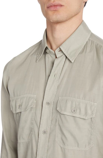 Shop Tom Ford Military Fit Fluid Twill Button-up Shirt In Soft Grey