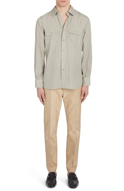 Shop Tom Ford Military Fit Fluid Twill Button-up Shirt In Soft Grey