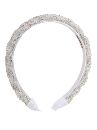 Shop Monnalisa Headband With Applied Rhinestones In White