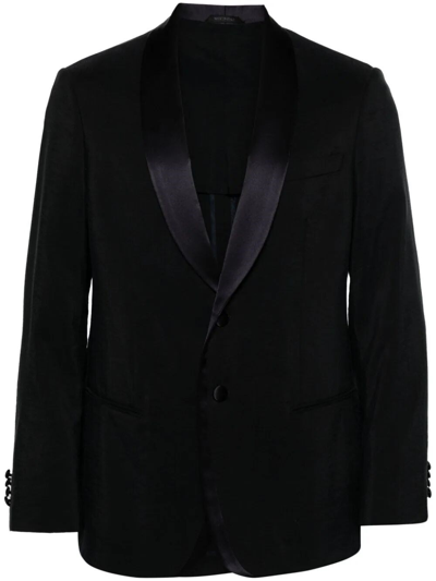 Shop Giorgio Armani Soho Line Silk-blend Tuxedo Jacket In Black