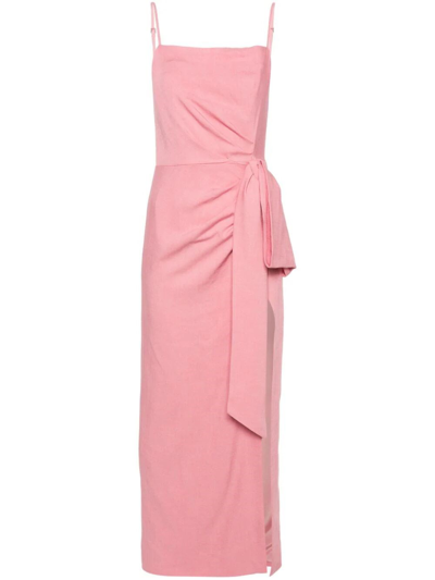Shop Msgm Bow-detail Long Dress In Pink & Purple