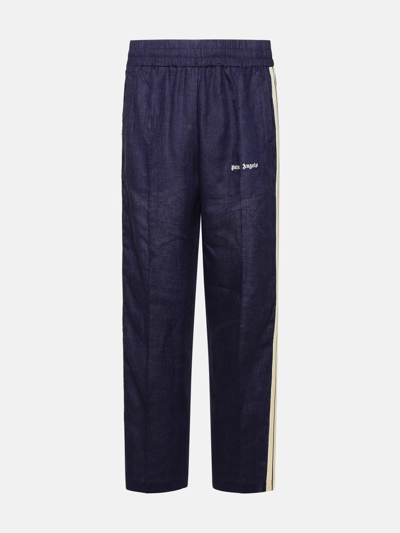 Shop Palm Angels Blue Linen Sporty Pants In Navy