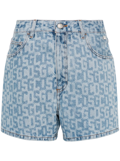 Shop Gcds High-waisted Denim Shorts In Blue