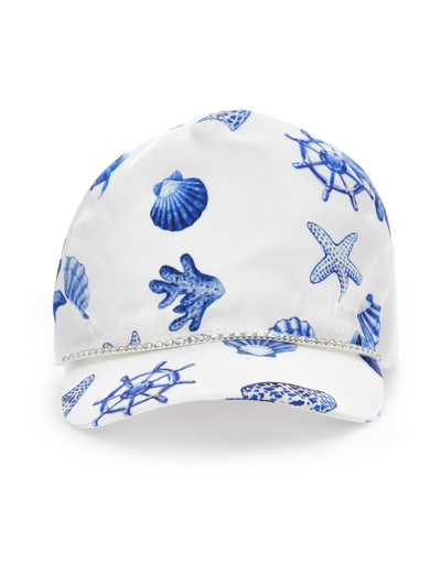 Monnalisa Baseball Cap With Rhinestones In White + Blue