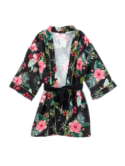 Shop Monnalisa Jungle Print Kimono Jacket In Black