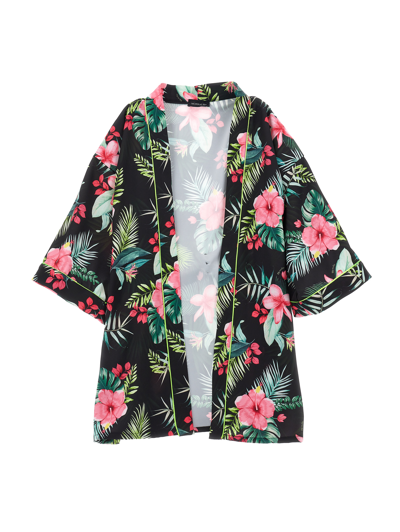 Shop Monnalisa Jungle Print Kimono Jacket In Black