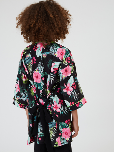 Shop Monnalisa Jungle Print Kimono Jacket In Black