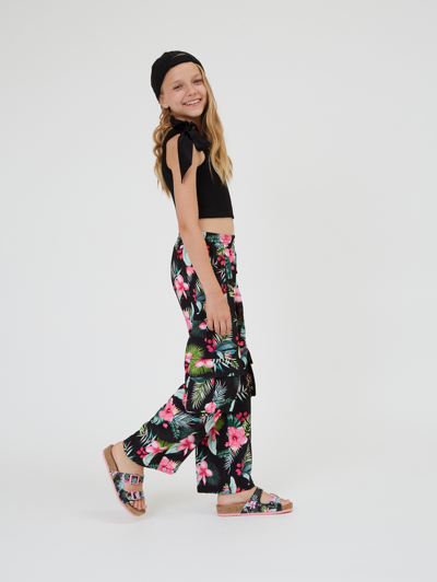 Shop Monnalisa Jungle Print Cady Trousers In Black