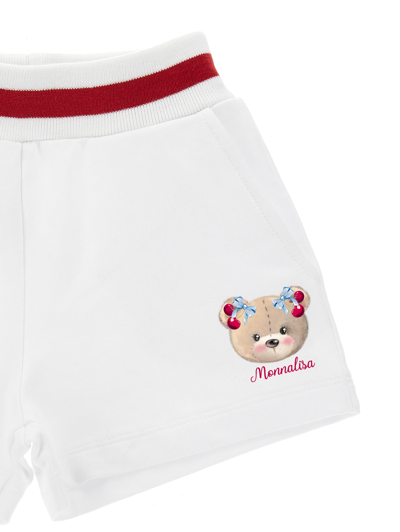 Monnalisa Cotton Fleece Teddy Shorts In White