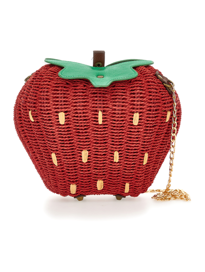 Shop Monnalisa Maxi Strawberry Raffia Bag In Beige + Red