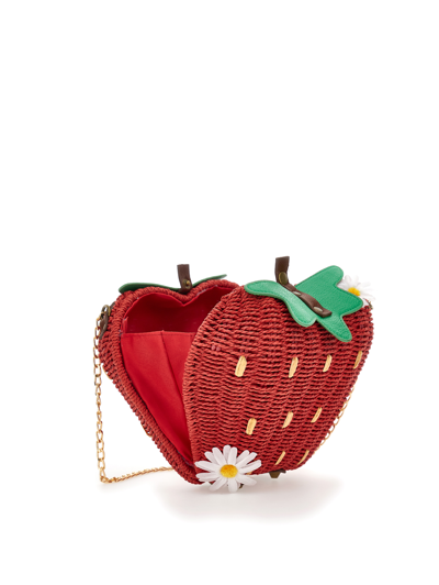 Shop Monnalisa Maxi Strawberry Raffia Bag In Beige + Red