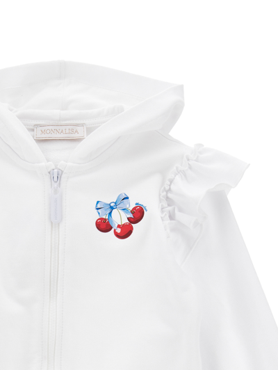 Monnalisa Cotton Fleece Hoodie In White