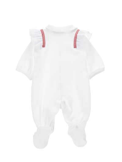 Monnalisa Girls White Cotton Cherry Babygrow In White + Red