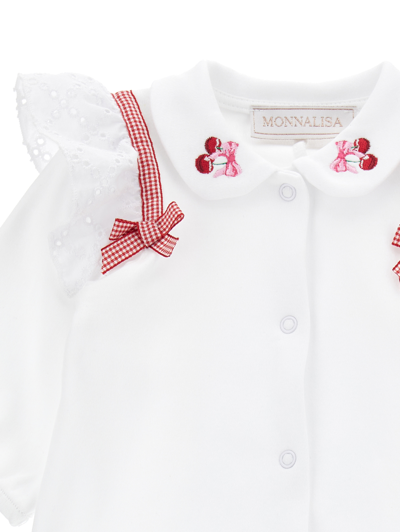 Monnalisa Girls White Cotton Cherry Babygrow In White + Red