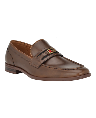Shop Guess Men's Handle Square Toe Slip On Dress Loafers In Dark Brown