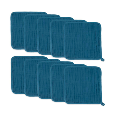 Comfy Cubs Muslin Washcloths, Pack Of 10 With Gift Box In Neptune