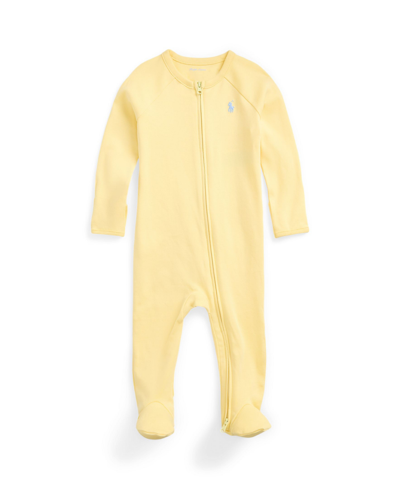 Shop Polo Ralph Lauren Baby Boys Cotton Interlock Footed Zip Coverall In Wickett Yellow