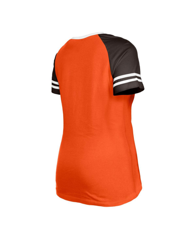 Shop New Era Women's  Orange Distressed Cleveland Browns Throwback Raglan Lace-up T-shirt