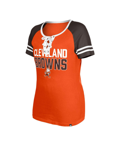 Shop New Era Women's  Orange Distressed Cleveland Browns Throwback Raglan Lace-up T-shirt