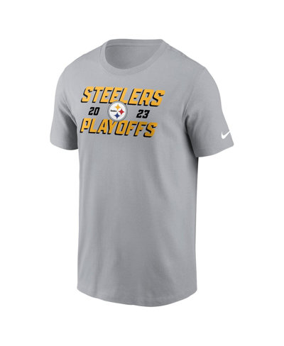 Shop Nike Men's  Gray Pittsburgh Steelers 2023 Nfl Playoffs Iconic T-shirt