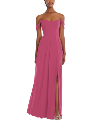 Shop After Six Plus Size Off-the-shoulder Basque Neck Maxi Dress With Flounce Sleeves In Tea Rose