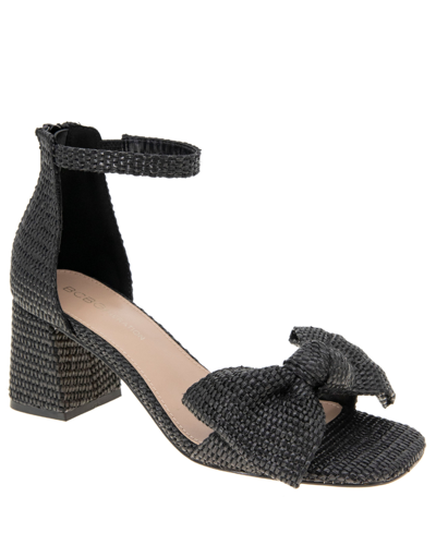 Shop Bcbgeneration Women's Dappel Raffia Block Heel Sandals In Black Raffia