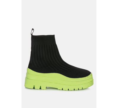 Shop London Rag Quavo Knitted Platform Chunky Boots In Black-green