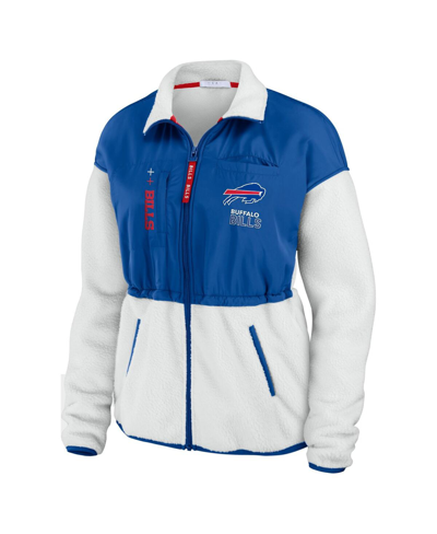 Wear By Erin Andrews Women's  White, Royal Buffalo Bills Color-block Polar Fleece Full-zip Jacket In White,royal