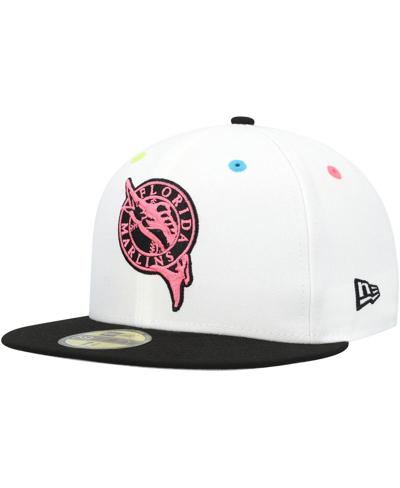 New Era Men's  White Florida Marlins Cooperstown Collection Neon Eye 59fifty Fitted Hat In White