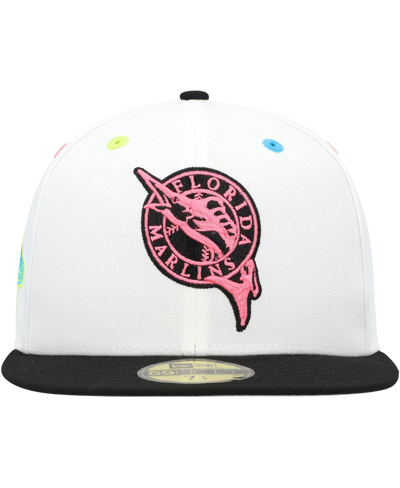New Era Men's  White Florida Marlins Cooperstown Collection Neon Eye 59fifty Fitted Hat In White