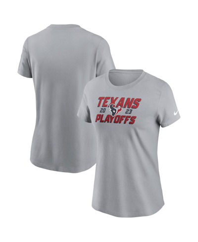 Shop Nike Women's  Gray Houston Texans 2023 Nfl Playoffs Iconic T-shirt
