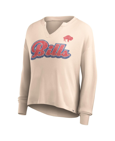 Fanatics Women's  Tan Distressed Buffalo Bills Go For It Notch Neck Waffle Knit Lightweight Long Slee In Tan