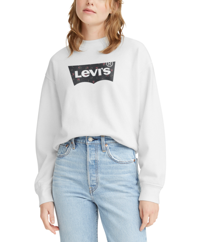 Shop Levi's Women's Comfy Logo Fleece Crewneck Sweatshirt In Isabel Cloud Dancer