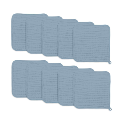 Comfy Cubs Muslin Washcloths, Pack Of 10 With Gift Box In Pacific Blue