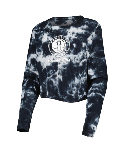 New Era Women's  Black Brooklyn Nets Tie Dye Cropped Long Sleeve T-shirt In Black