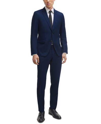 Shop Hugo Boss Boss By  Men's Checked Slim-fit 2 Pc Suit In Dark Blue
