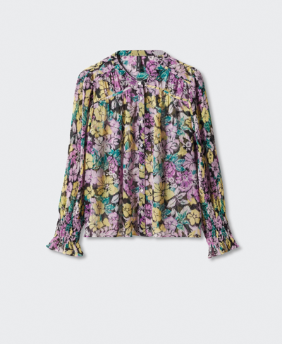 Shop Mango Women's Floral Textured Blouse In Lilac