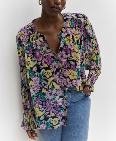Shop Mango Women's Floral Textured Blouse In Lilac