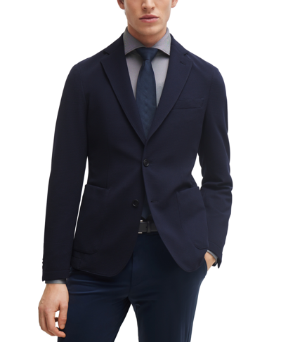 Shop Hugo Boss Boss By  Men's Micro-patterned Slim-fit Jacket In Dark Blue