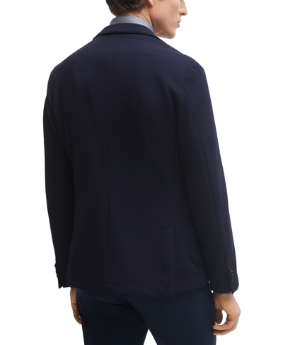 Shop Hugo Boss Boss By  Men's Micro-patterned Slim-fit Jacket In Dark Blue