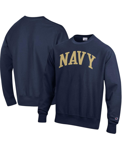 Shop Champion Men's  Navy Navy Midshipmen Arch Reverse Weave Pullover Sweatshirt