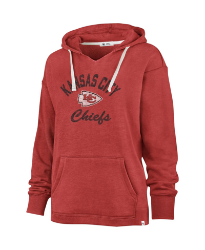 Shop 47 Brand Women's ' Red Distressed Kansas City Chiefs Wrapped Up Kennedy V-neck Pullover Hoodie