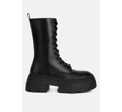 Shop London Rag Tatum Faux Leather Combat Chunky Boots In Black